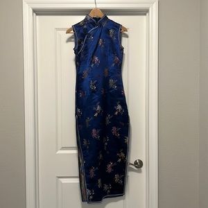 Blue Chinese Dress Silk Handmade size 4